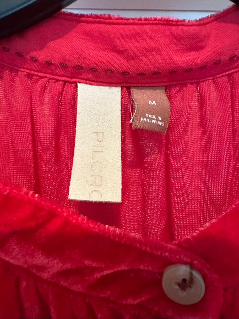 Pilcro Anthropologie Holiday Ready Red Velvet Button-Down Blouse - Picture 2 of 4